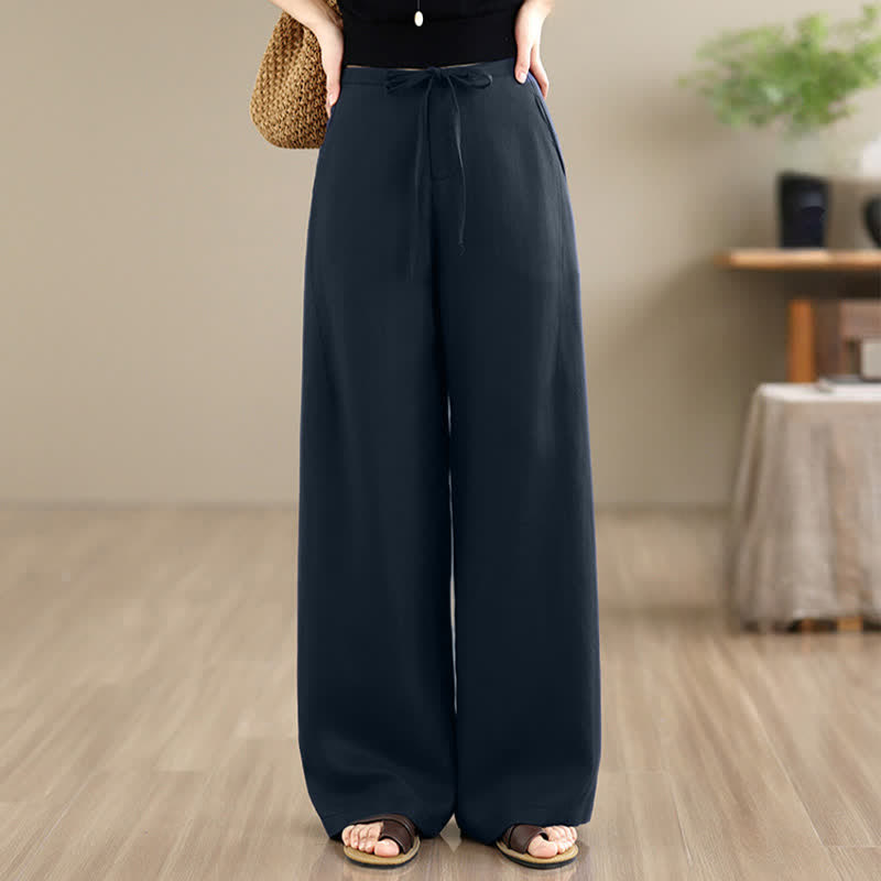 Buddha Stones Spring Summer Minimalist Casual Drawstring Zipper Design Solid Long Pants Women's Straight Leg Pants With Pockets - image 1