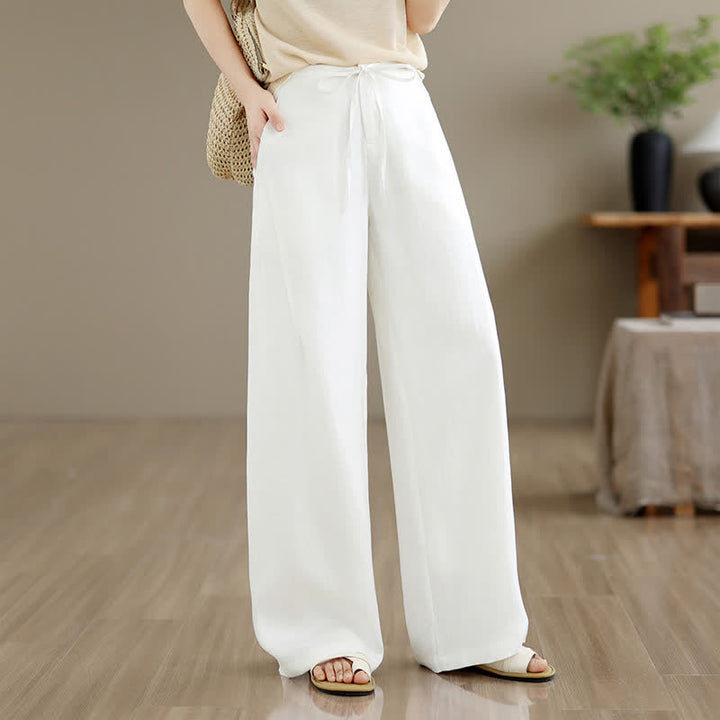 Buddha Stones Spring Summer Minimalist Casual Drawstring Zipper Design Solid Long Pants Women's Straight Leg Pants With Pockets - image 11