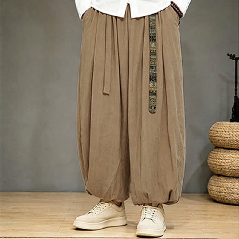 Buddha Stones Spring Summer Chinese-style Solid Ankle Pants Men's Harem Pants With Pocket - Tan - US/UK/AU46, EU56 (5XL) - image 5