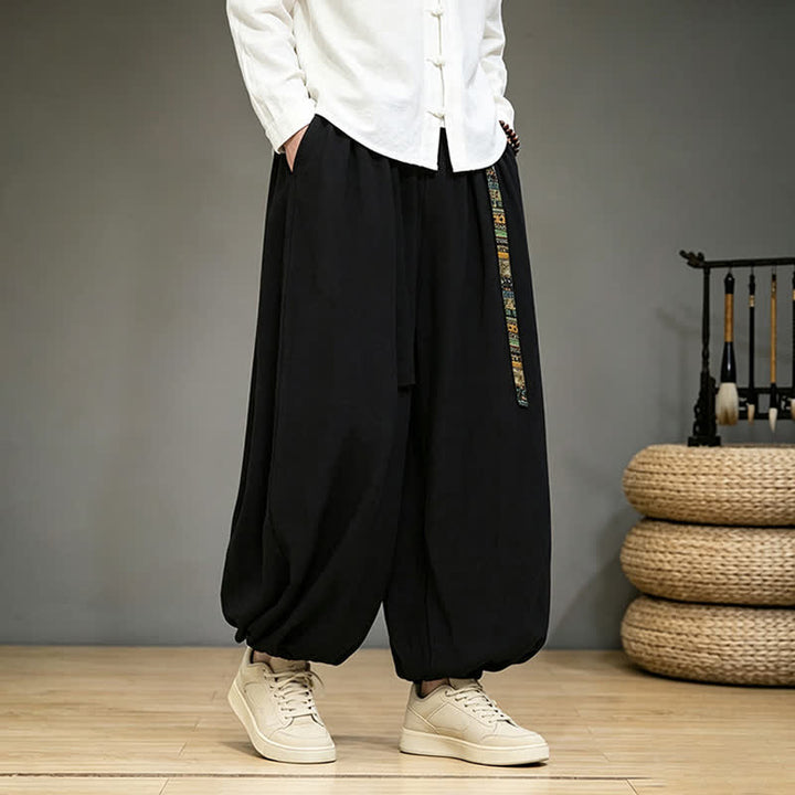 Buddha Stones Spring Summer Chinese-style Solid Ankle Pants Men's Harem Pants With Pocket - image 4