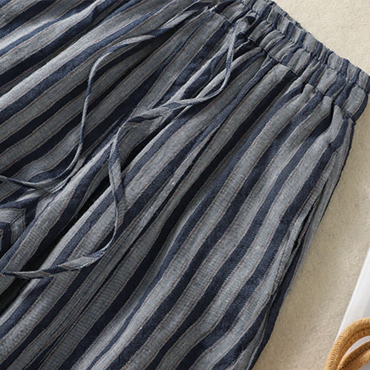 Buddha Stones Spring Summer Casual Boho Drawstring Striped Cropped Pants Women's Harem Pants With Pocket - image 20