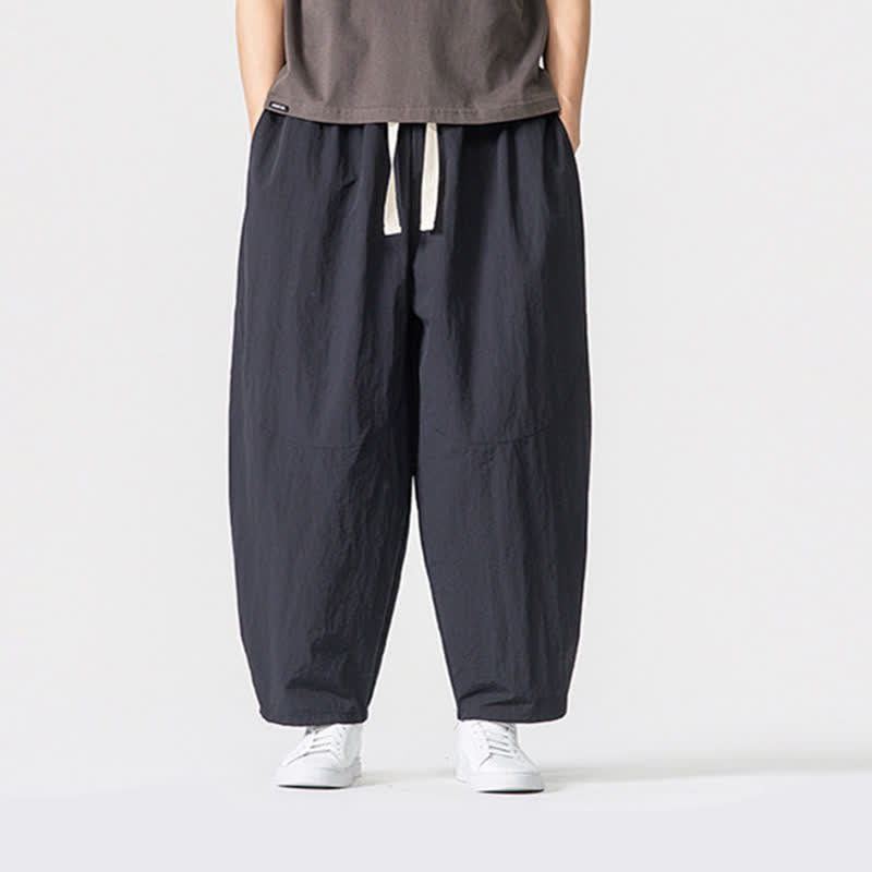 Buddha Stones Spring Summer Casual Minimalist Drawstring Solid Cropped Pants Men's Harem Pants With Pockets - image 8
