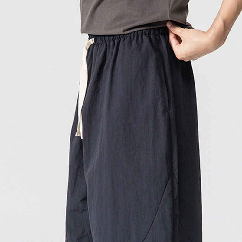 Buddha Stones Spring Summer Casual Minimalist Drawstring Solid Cropped Pants Men's Harem Pants With Pockets - image 15