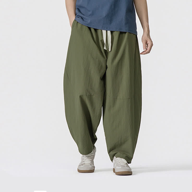 Buddha Stones Spring Summer Casual Minimalist Drawstring Solid Cropped Pants Men's Harem Pants With Pockets - OliveDrab - US/UK/AU46, EU56 (5XL) - image 0