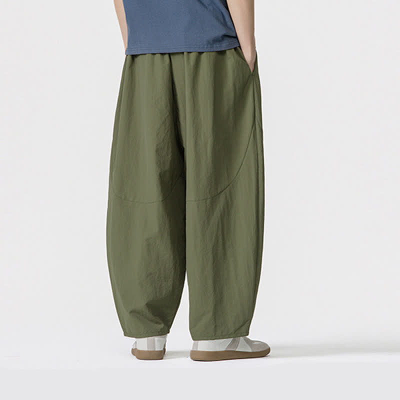 Buddha Stones Spring Summer Casual Minimalist Drawstring Solid Cropped Pants Men's Harem Pants With Pockets - image 2