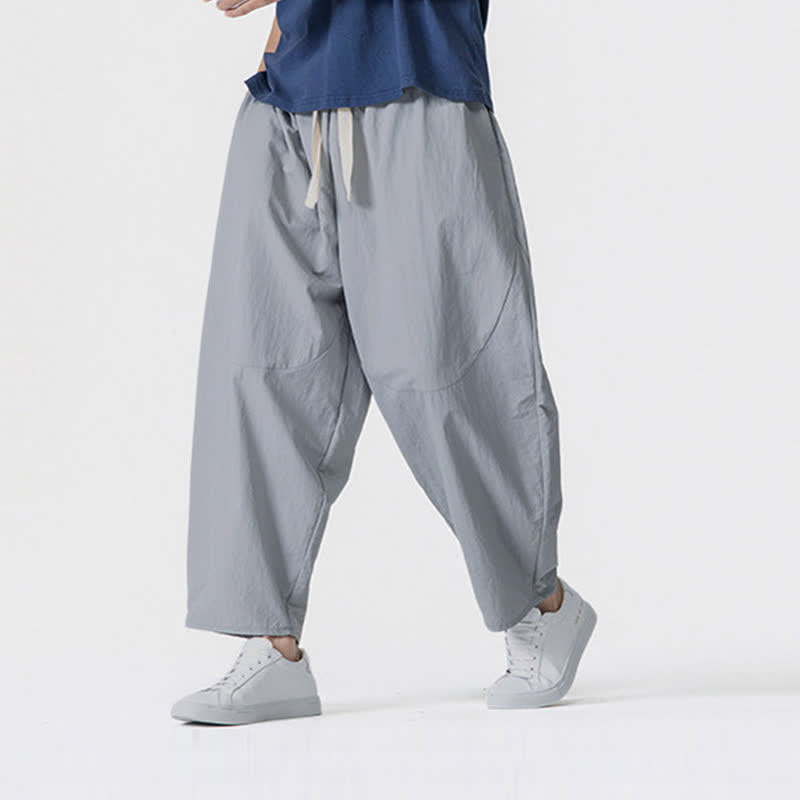Buddha Stones Spring Summer Casual Minimalist Drawstring Solid Cropped Pants Men's Harem Pants With Pockets - image 23