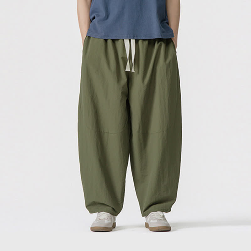 Buddha Stones Spring Summer Casual Minimalist Drawstring Solid Cropped Pants Men's Harem Pants With Pockets - image 1
