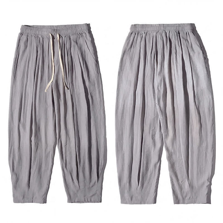 Buddha Stones Summer Casual Drawstring Solid Cropped Pants Men's Straight Leg Pants With Pocket - image 26