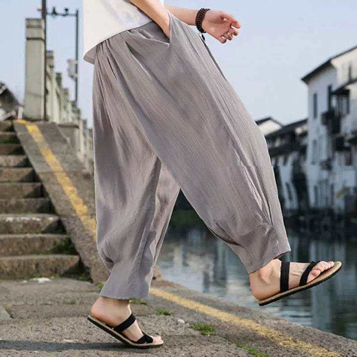 Buddha Stones Summer Casual Drawstring Solid Cropped Pants Men's Straight Leg Pants With Pocket - image 17