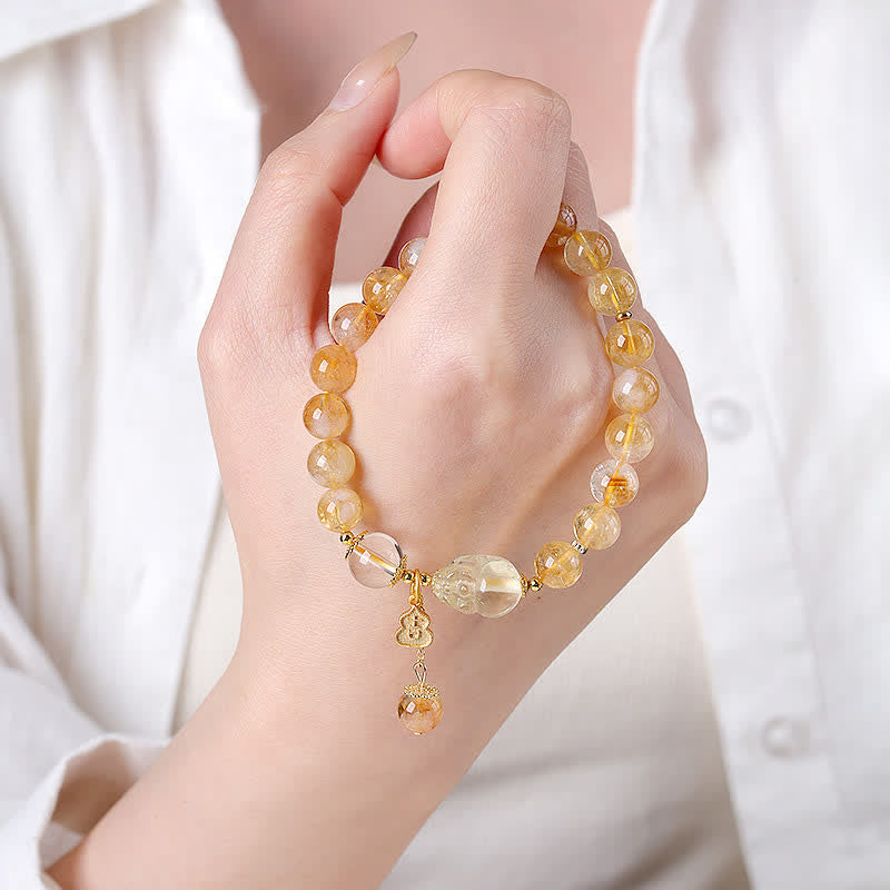 Buddha Stones Chinese Inspired Citrine Pi Xiu Luck And Abundance Gourd Pendant Bracelet - image 3