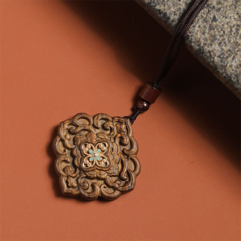 Buddha Stones Sappanwood Carved Tang Dynasty Flower Harmony Necklace - image 2