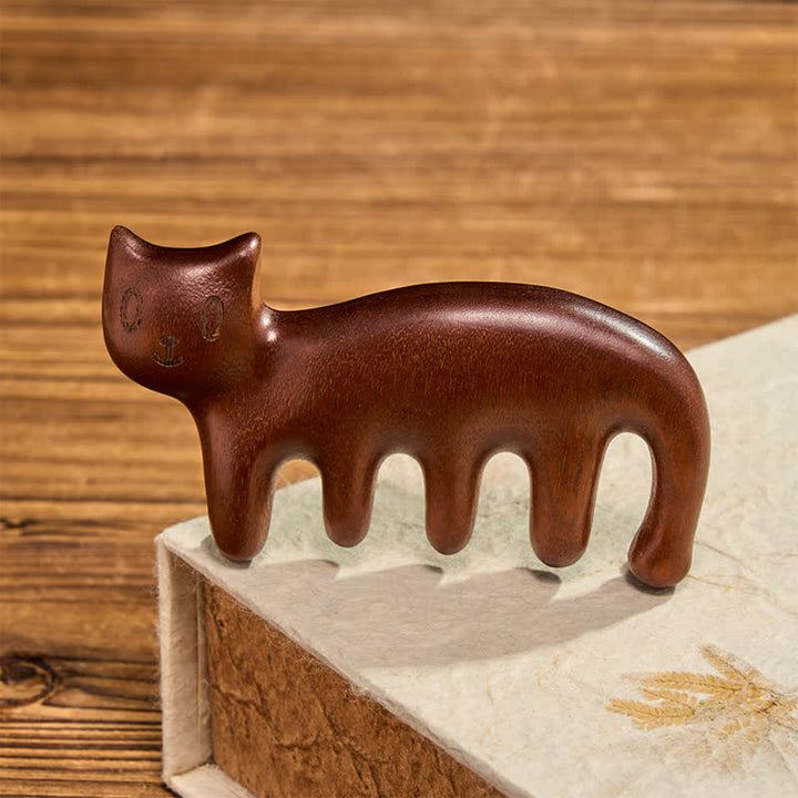 Buddha Stones Hand-Polished Sandalwood Cat Shape Grounding Massage Comb - Textured Natural Wood(Grounding ♥ Balance) - image 0