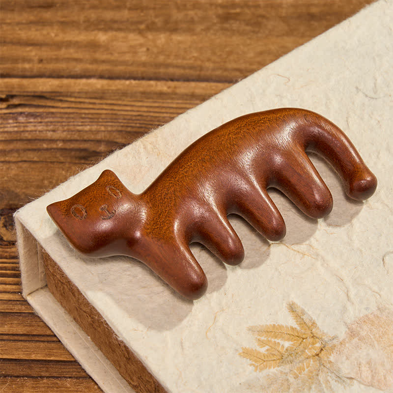 Buddha Stones Hand-Polished Sandalwood Cat Shape Grounding Massage Comb - image 2