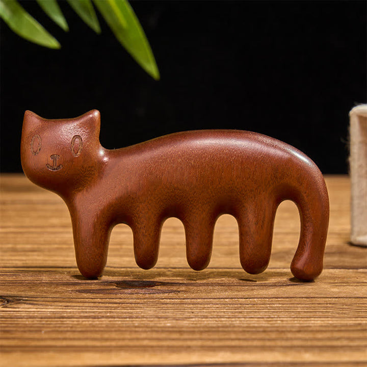 Buddha Stones Hand-Polished Sandalwood Cat Shape Grounding Massage Comb - image 6
