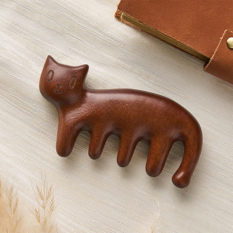 Buddha Stones Hand-Polished Sandalwood Cat Shape Grounding Massage Comb - image 3