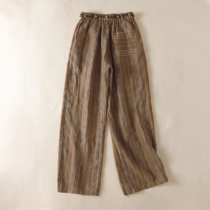 Buddha Stones Spring Summer Casual Boho Drawstring Striped Ankle Pants Women's Straight Leg Pants With Pocket - image 1