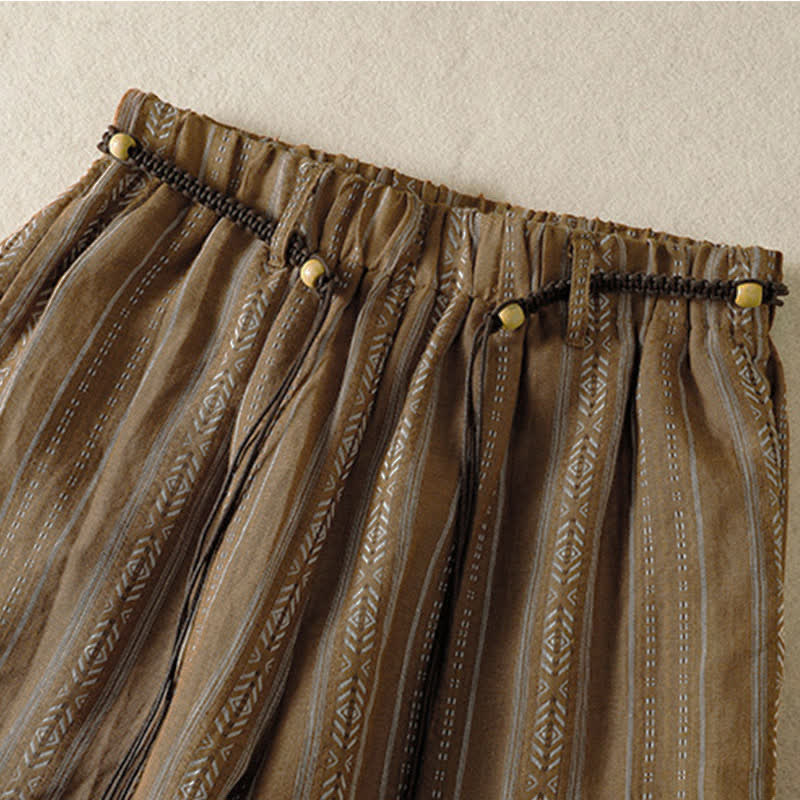 Buddha Stones Spring Summer Casual Boho Drawstring Striped Ankle Pants Women's Straight Leg Pants With Pocket - image 2