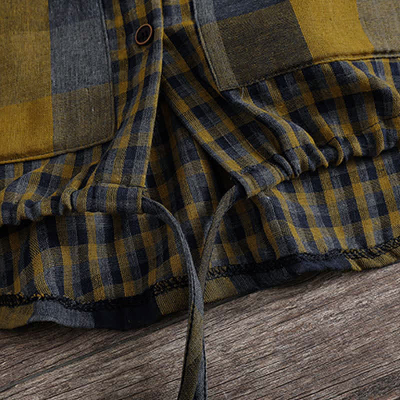 Buddha Stones Fall Casual Vintage Button-Up Drawstring Plaid Women's Hoodies With Pocket - image 11