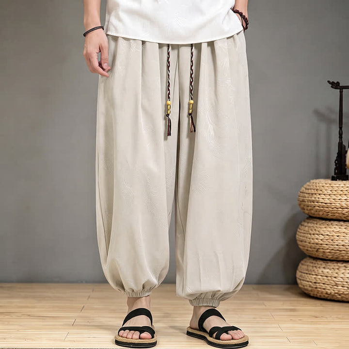Buddha Stones Spring Summer Casual Tang Style Drawstring Dragon Cropped Pants Men's Harem Pants With Pocket - image 24