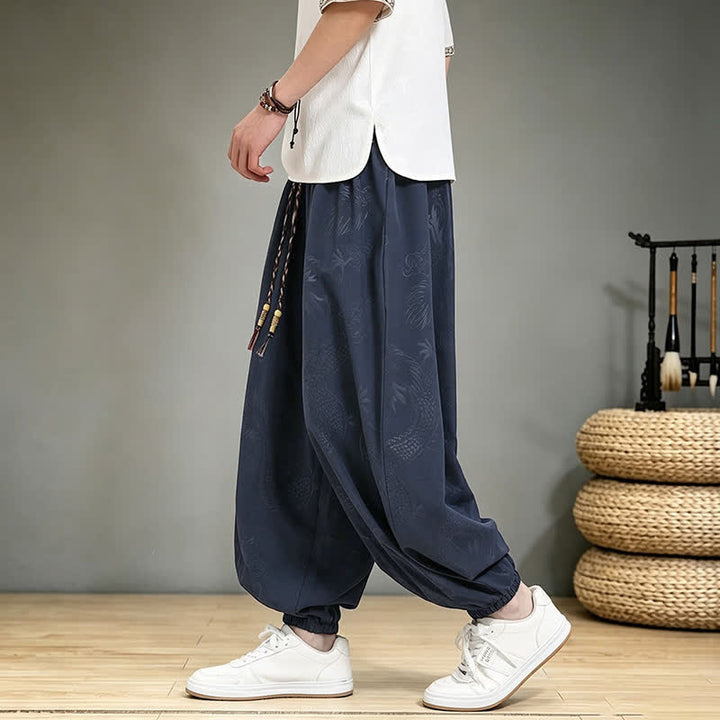 Buddha Stones Spring Summer Casual Tang Style Drawstring Dragon Cropped Pants Men's Harem Pants With Pocket - image 19