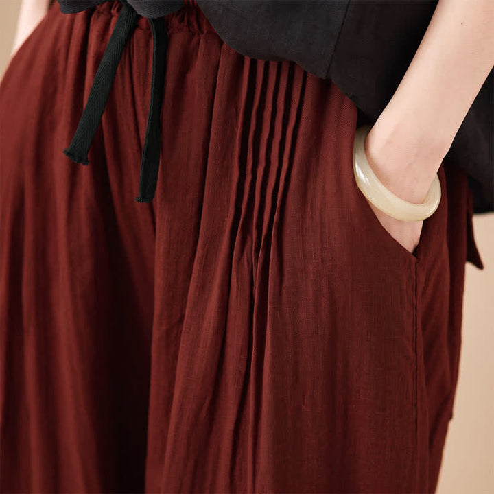 Buddha Stones Spring Summer Casual Minimalist Drawstring Solid Cropped Pants Women's Harem Pants With Pocket - image 15