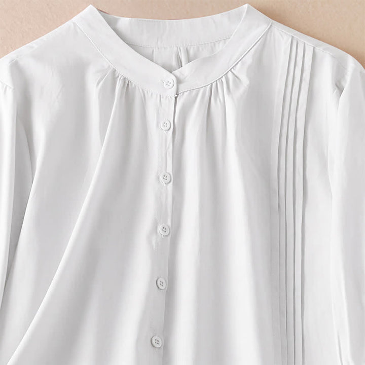 Buddha Stones Summer Classic Simple Button-Up Solid Women's Short Sleeve Shirts - image 16