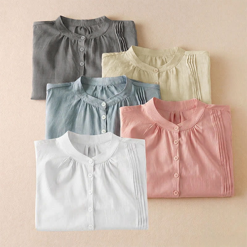 Buddha Stones Summer Classic Simple Button-Up Solid Women's Short Sleeve Shirts - image 37