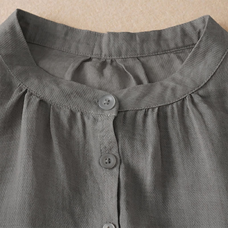 Buddha Stones Summer Classic Simple Button-Up Solid Women's Short Sleeve Shirts - image 22