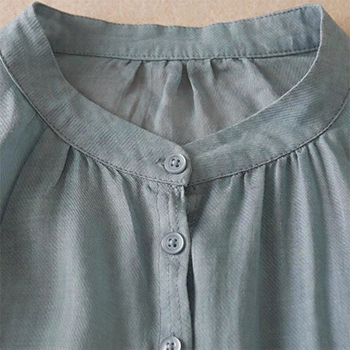 Buddha Stones Summer Classic Simple Button-Up Solid Women's Short Sleeve Shirts - image 2