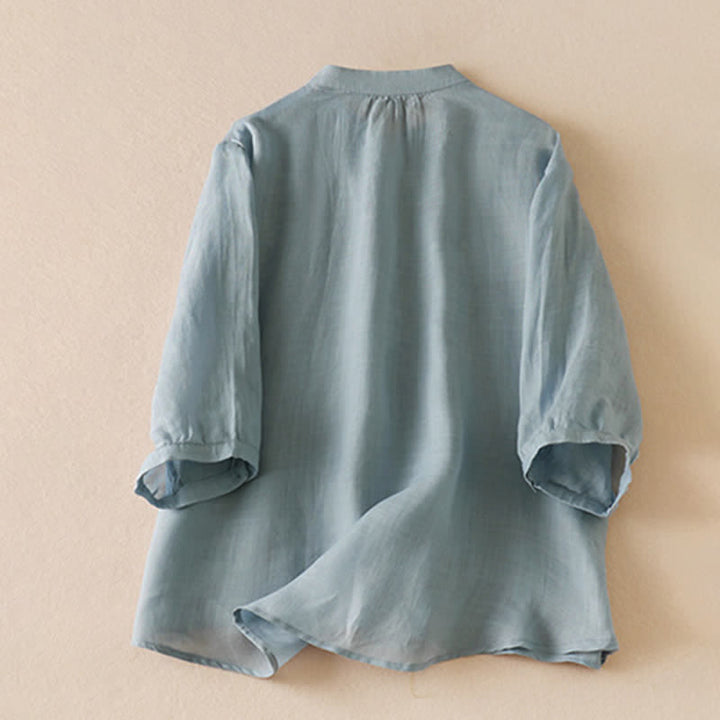 Buddha Stones Summer Classic Simple Button-Up Solid Women's Short Sleeve Shirts - image 1
