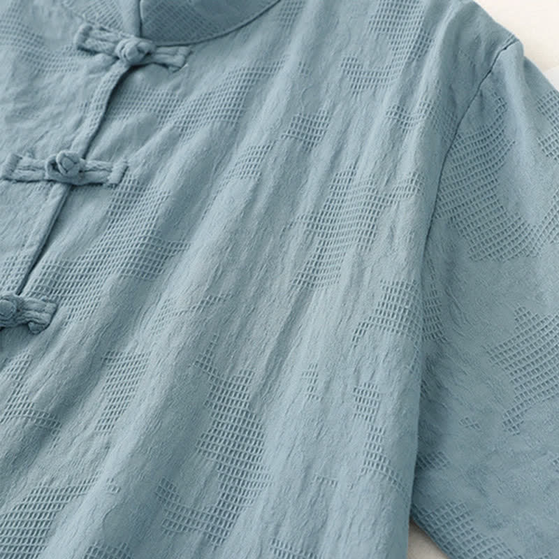 Buddha Stones Spring Fall Casual Tang Style Mandarin Collar Frog Button Solid Women's Long Sleeve Shirts With Pocket - image 2