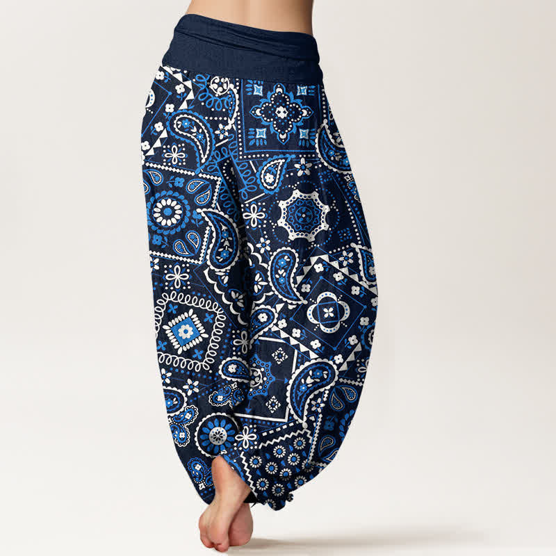 Buddha Stones Cotton Paisley Patchwork Pattern Women's Elastic Waist Harem Pants - image 2