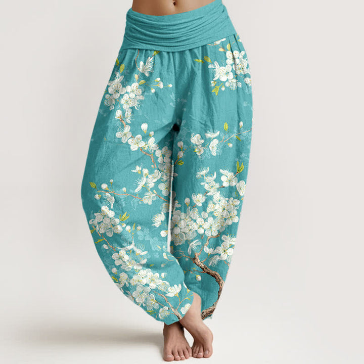 Buddha Stones Cotton Botanical Bloom Branch Pattern Women's Elastic Waist Harem Pants - Turquoise - US16，UK/AU20，EU48 (3XL) - image 0