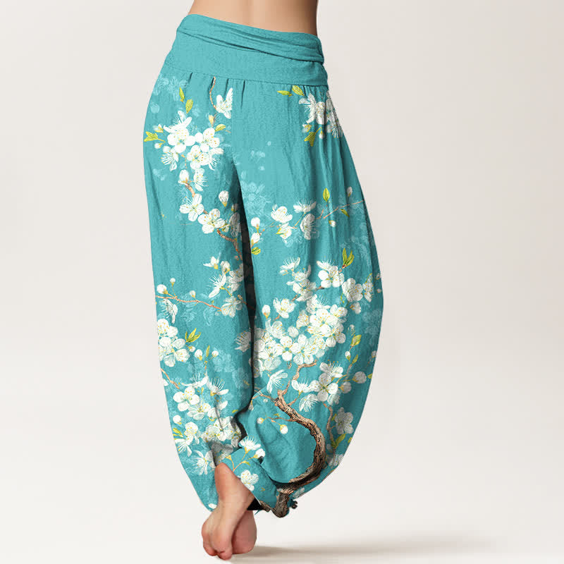 Buddha Stones Cotton Botanical Bloom Branch Pattern Women's Elastic Waist Harem Pants - image 2