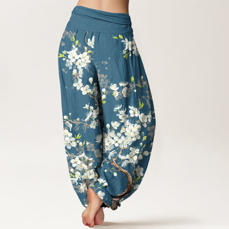 Buddha Stones Cotton Botanical Bloom Branch Pattern Women's Elastic Waist Harem Pants - image 7