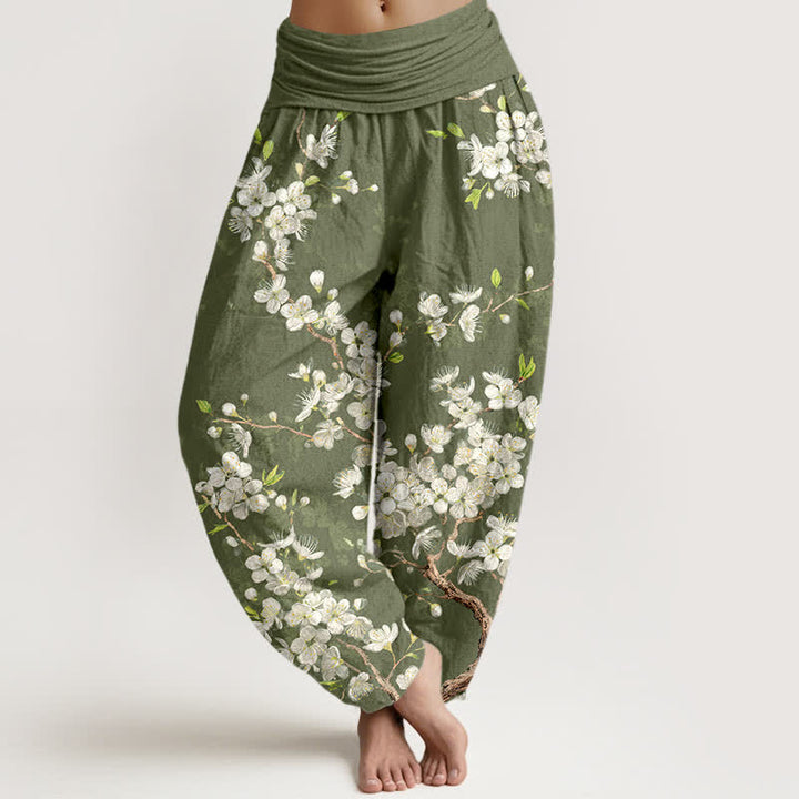 Buddha Stones Cotton Botanical Bloom Branch Pattern Women's Elastic Waist Harem Pants - OliveDrab - US16，UK/AU20，EU48 (3XL) - image 8