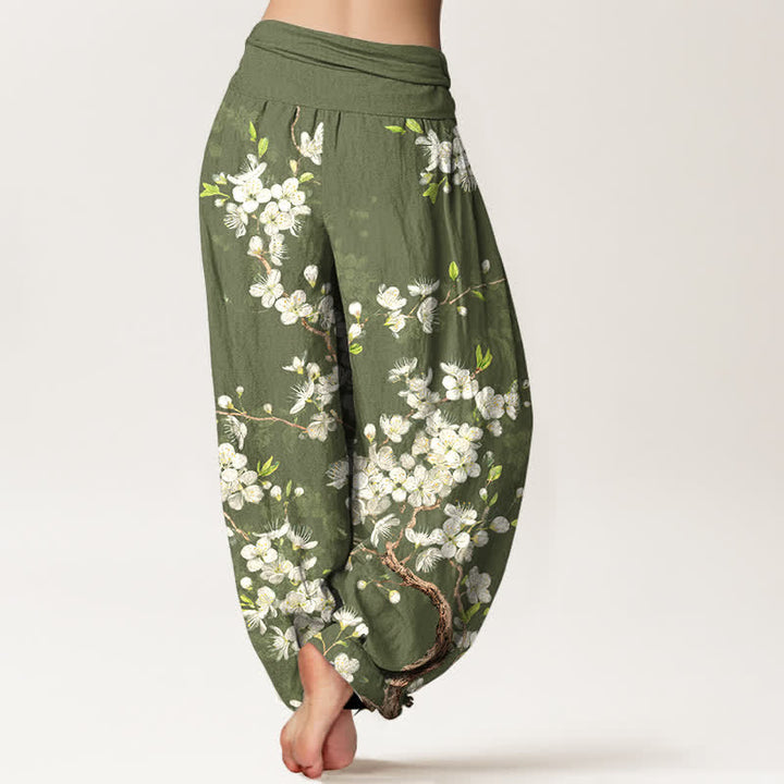 Buddha Stones Cotton Botanical Bloom Branch Pattern Women's Elastic Waist Harem Pants - image 10