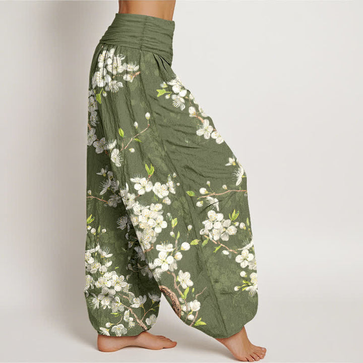 Buddha Stones Cotton Botanical Bloom Branch Pattern Women's Elastic Waist Harem Pants - image 9