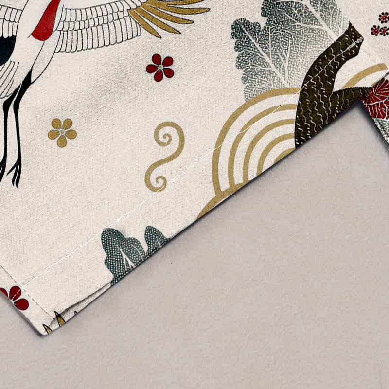 Buddha Stones Pure Cotton Graceful Crane and Plum Blossom Pattern Women's Elastic Waist Pants With Pockets - image 1