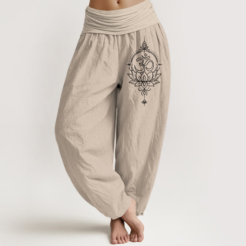 Buddha Stones Pure Cotton Lotus Om Mandala Pattern Women's Elastic Waist Harem Pants - Tan - US16，UK/AU20，EU48 (3XL) - image 11