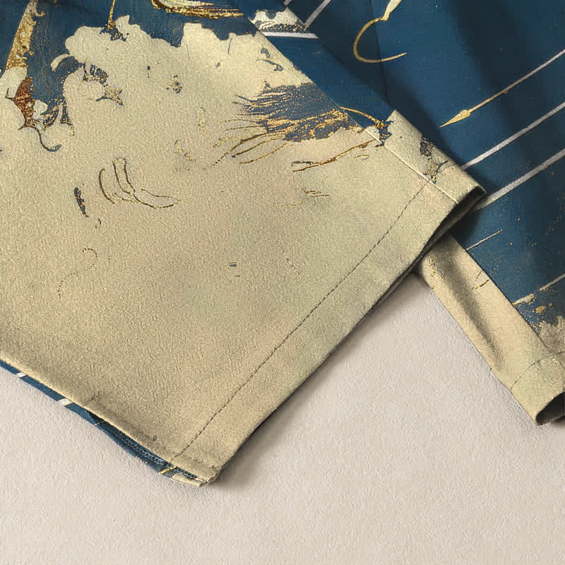 Buddha Stones Pure Cotton Golden Dragon Wave Pattern Drawstring Men's Tapered Pants With Pockets - image 5