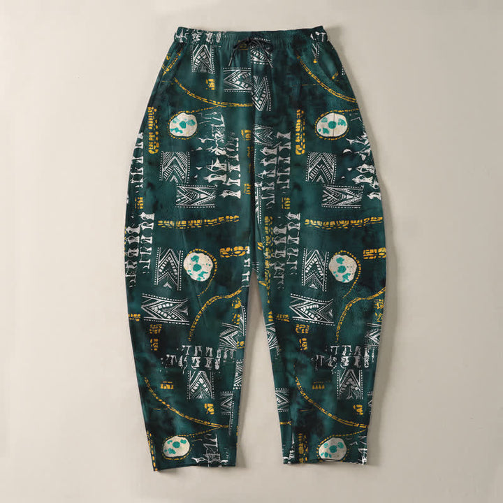 Buddha Stones Pure Cotton Boho Geometric Medallion Pattern Drawstring Men's Tapered Pants With Pockets - image 2