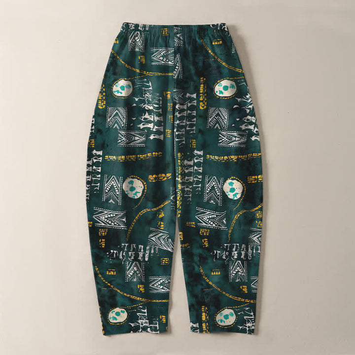 Buddha Stones Pure Cotton Boho Geometric Medallion Pattern Drawstring Men's Tapered Pants With Pockets - image 3