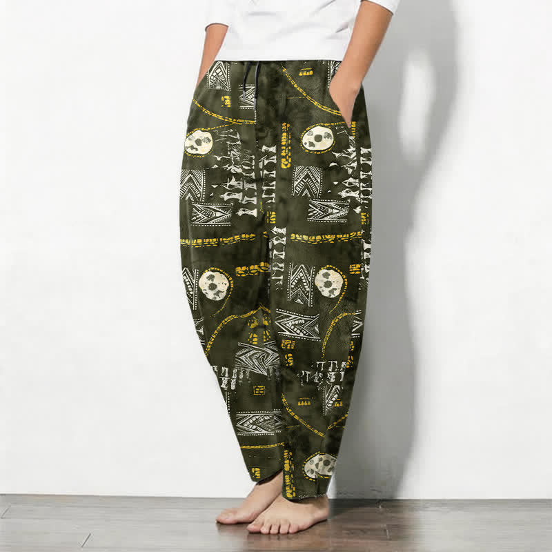Buddha Stones Pure Cotton Boho Geometric Medallion Pattern Drawstring Men's Tapered Pants With Pockets - image 8