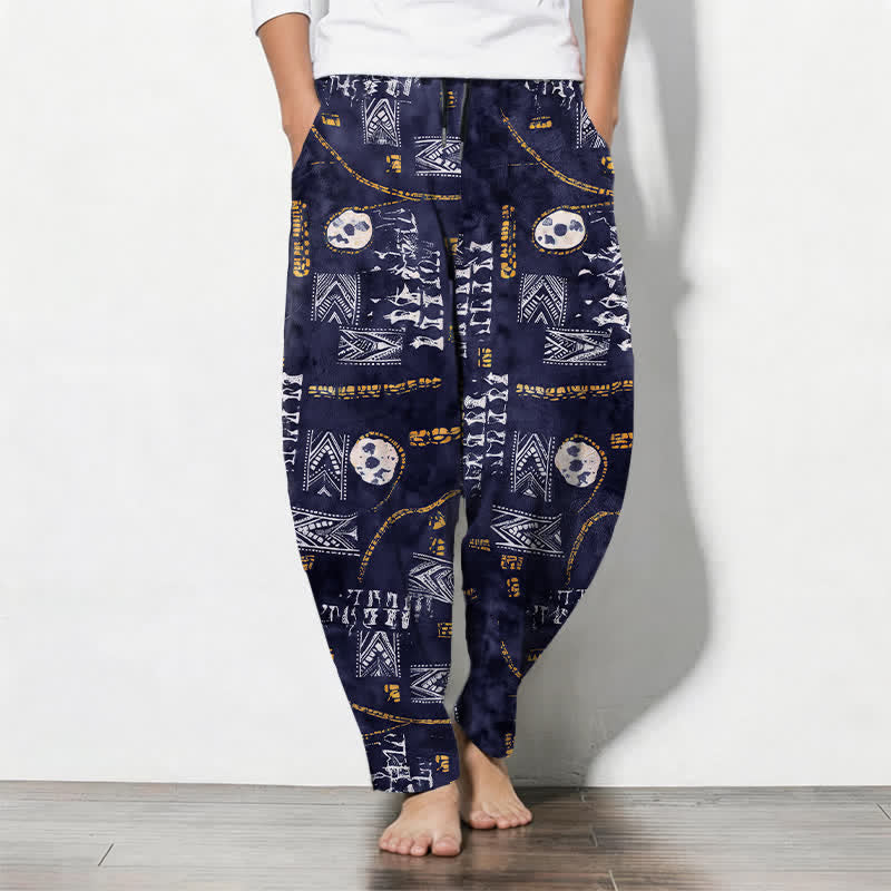 Buddha Stones Pure Cotton Boho Geometric Medallion Pattern Drawstring Men's Tapered Pants With Pockets - DarkSlateBlue - US/UK/AU50，EU60 (5XL) - image 11