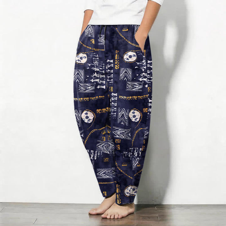 Buddha Stones Pure Cotton Boho Geometric Medallion Pattern Drawstring Men's Tapered Pants With Pockets - image 12