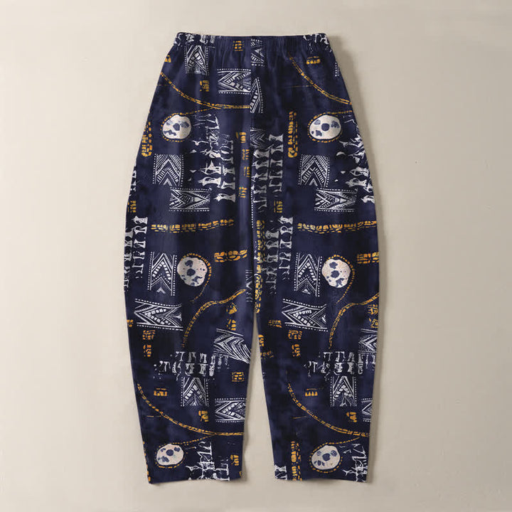 Buddha Stones Pure Cotton Boho Geometric Medallion Pattern Drawstring Men's Tapered Pants With Pockets - image 14