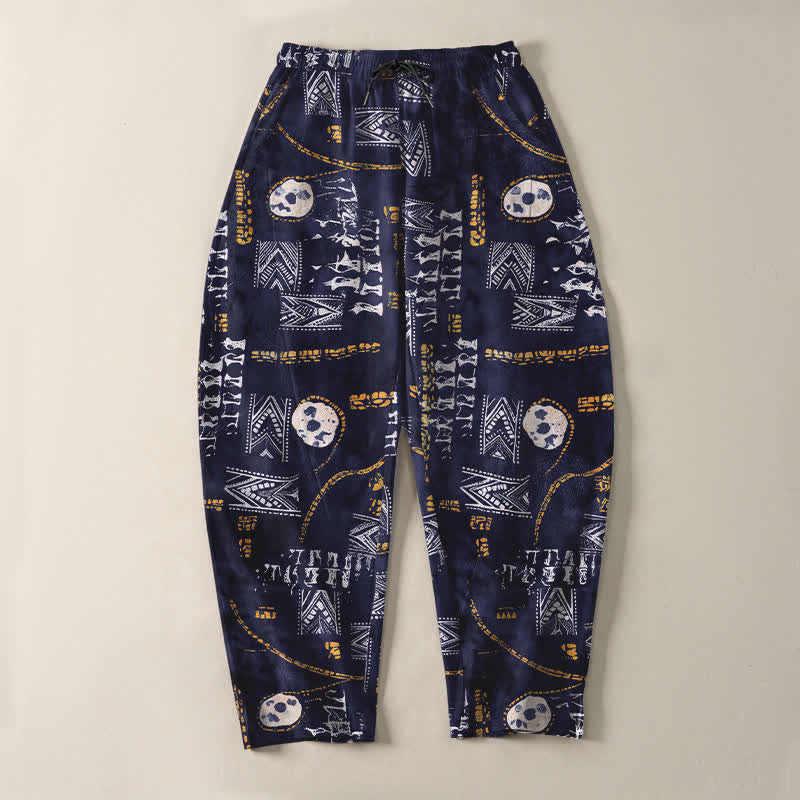 Buddha Stones Pure Cotton Boho Geometric Medallion Pattern Drawstring Men's Tapered Pants With Pockets - image 13