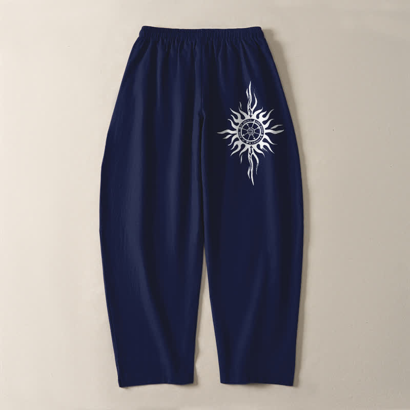 Buddha Stones Pure Cotton Tribal Sun Pattern Drawstring Men's Tapered Pants With Pockets - image 10