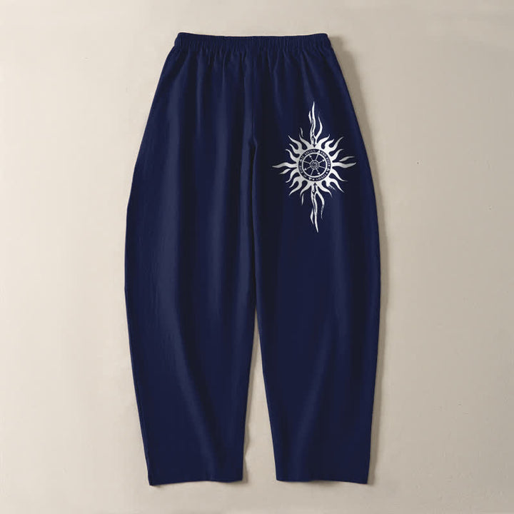 Buddha Stones Pure Cotton Tribal Sun Pattern Drawstring Men's Tapered Pants With Pockets - image 10
